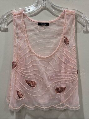 Verty Pink Beaded Sequin Mesh Tank Top. Size Medium
